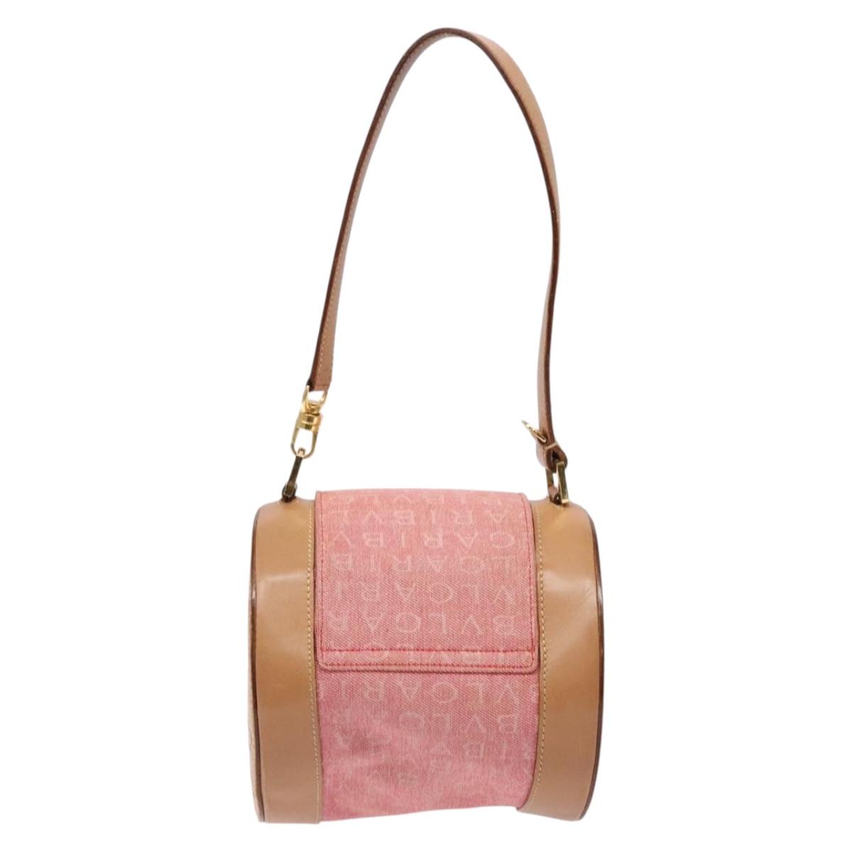 BVLGARI Logo Mania Be Zero One Hand Bag Canvas Red Gold Auth BA5419