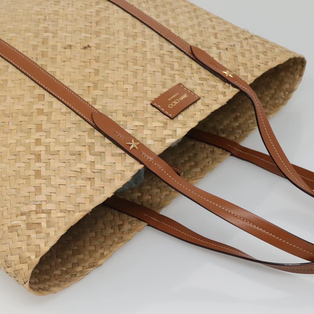 Jimmy Choo Studs Tote Bag Straw Beige Auth BA5421