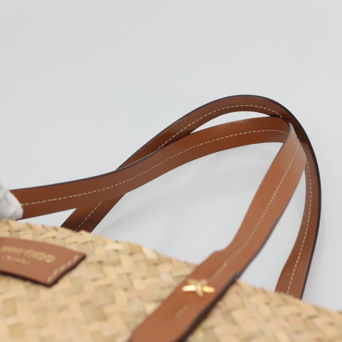 Jimmy Choo Studs Tote Bag Straw Beige Auth BA5421