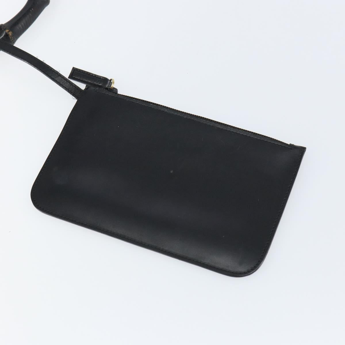 GUCCI Bamboo Shoulder Bag Leather Black Gold 001 1998 1883 Auth BA5422