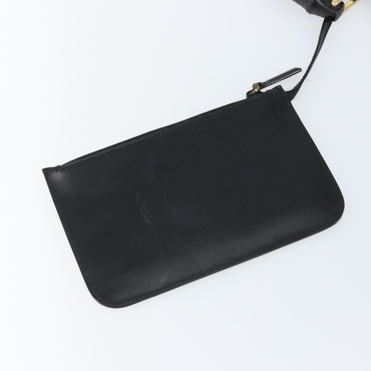 GUCCI Bamboo Shoulder Bag Leather Black Gold 001 1998 1883 Auth BA5422