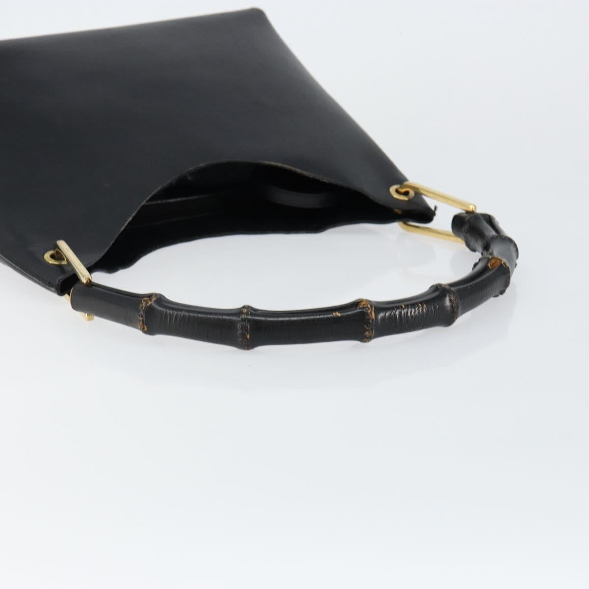 GUCCI Bamboo Shoulder Bag Leather Black Gold 001 1998 1883 Auth BA5422