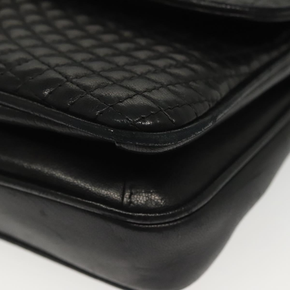 BALLY Quilted Chain Shoulder Bag Leather Black Gold Auth BA5432