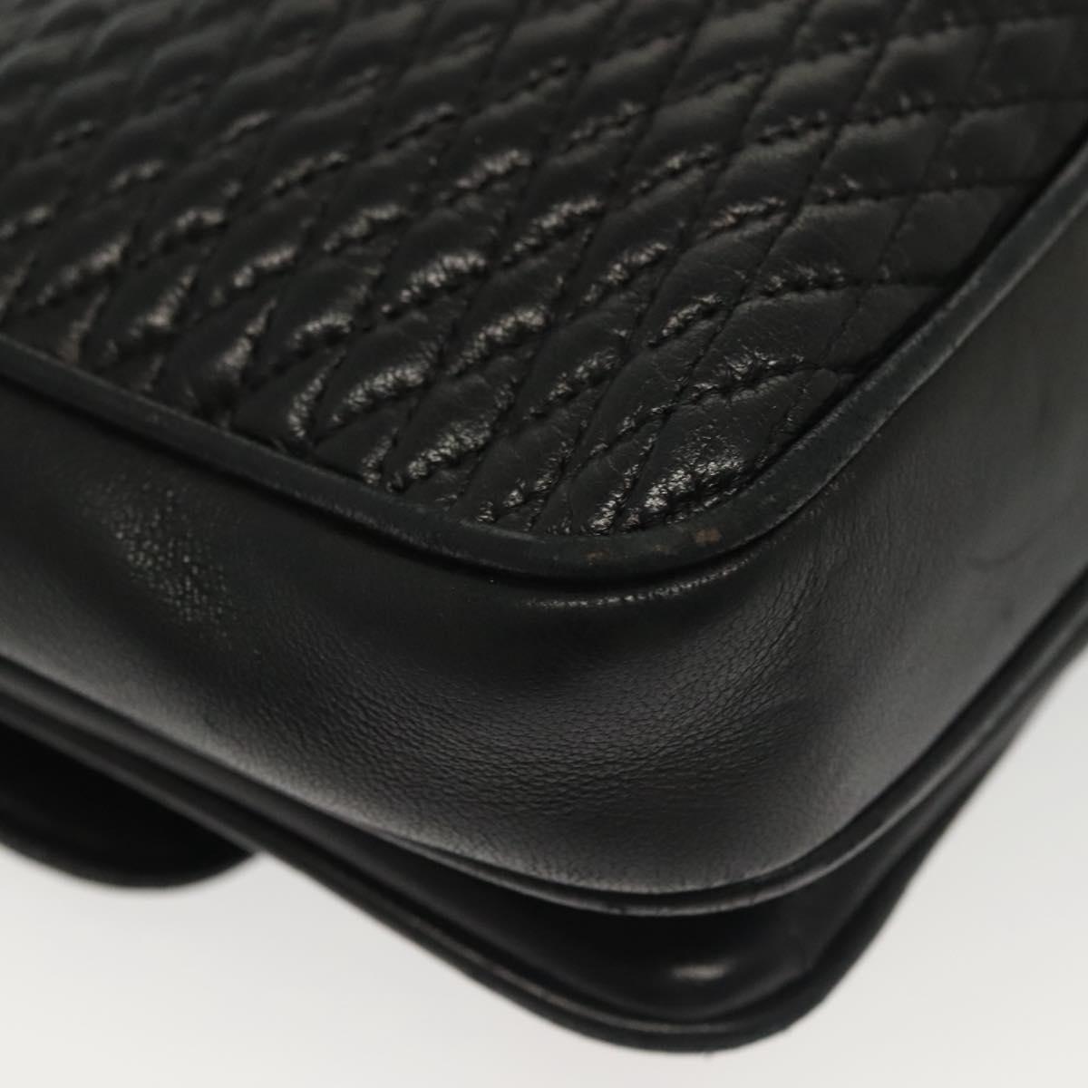 BALLY Quilted Chain Shoulder Bag Leather Black Gold Auth BA5432