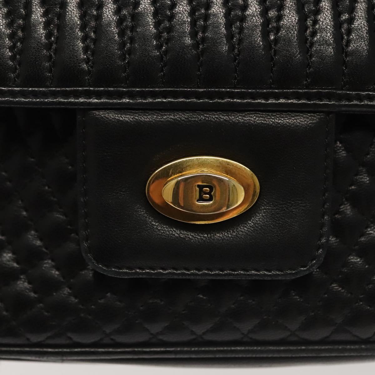 BALLY Quilted Chain Shoulder Bag Leather Black Gold Auth BA5432