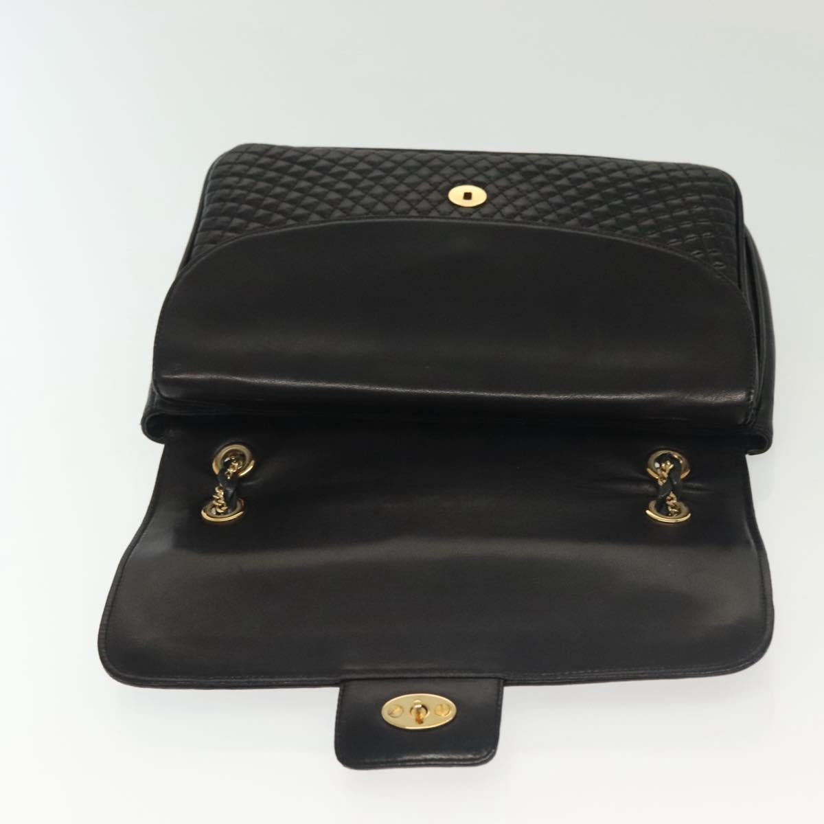 BALLY Quilted Chain Shoulder Bag Leather Black Gold Auth BA5432