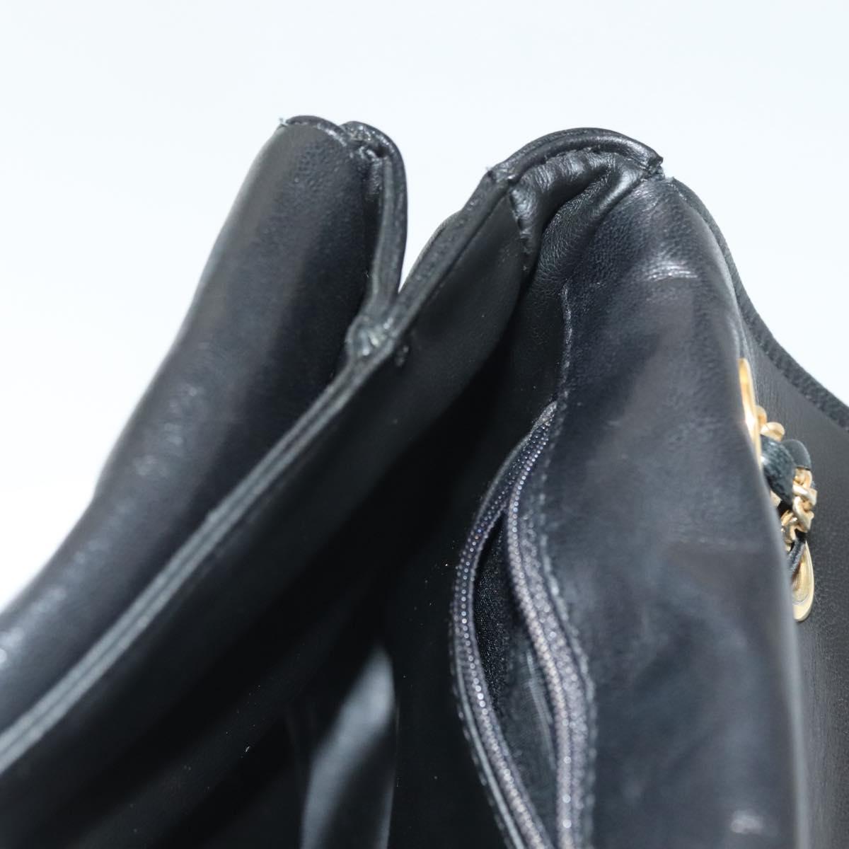 BALLY Quilted Chain Shoulder Bag Leather Black Gold Auth BA5432