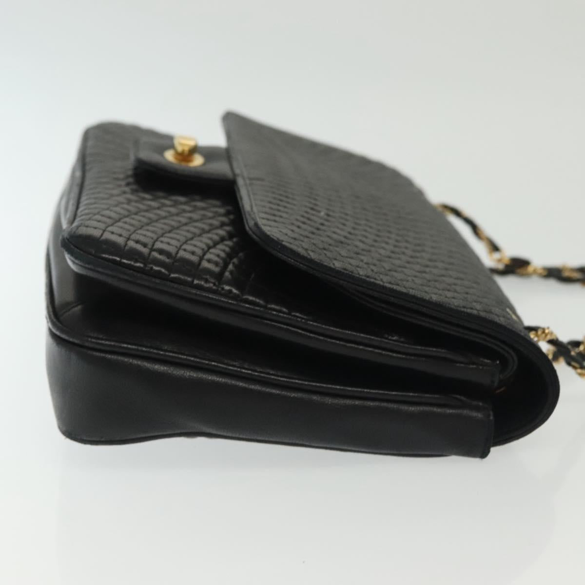 BALLY Quilted Chain Shoulder Bag Leather Black Gold Auth BA5432