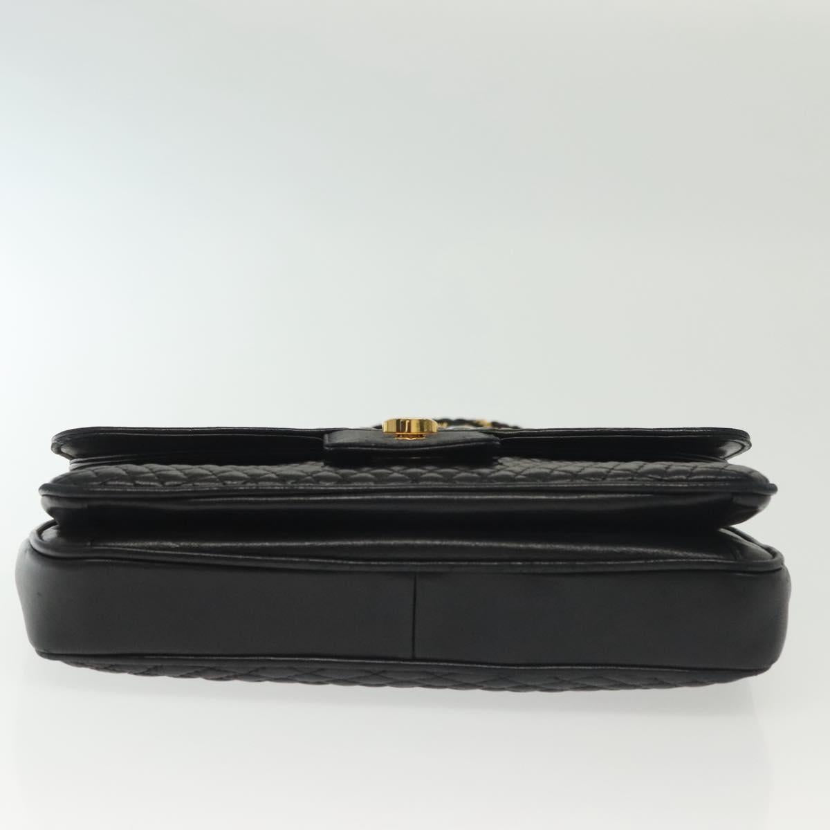 BALLY Quilted Chain Shoulder Bag Leather Black Gold Auth BA5432