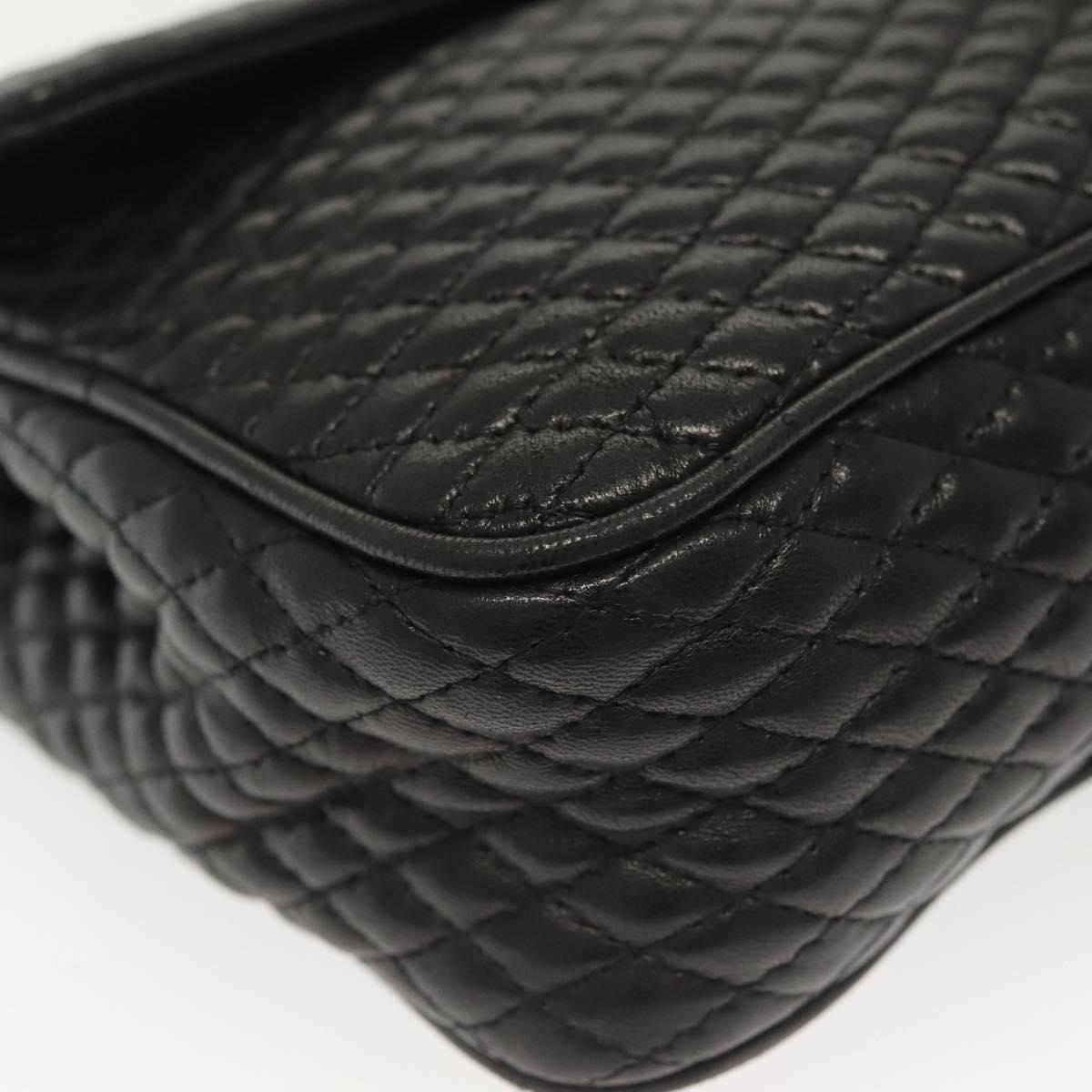 BALLY Quilted Chain Shoulder Bag Leather Black Gold Auth BA5433