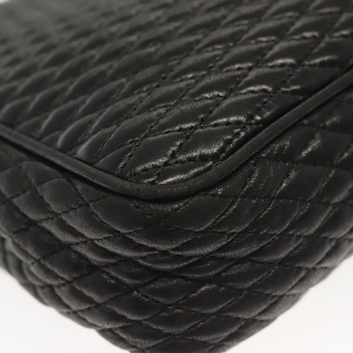 BALLY Quilted Chain Shoulder Bag Leather Black Gold Auth BA5433