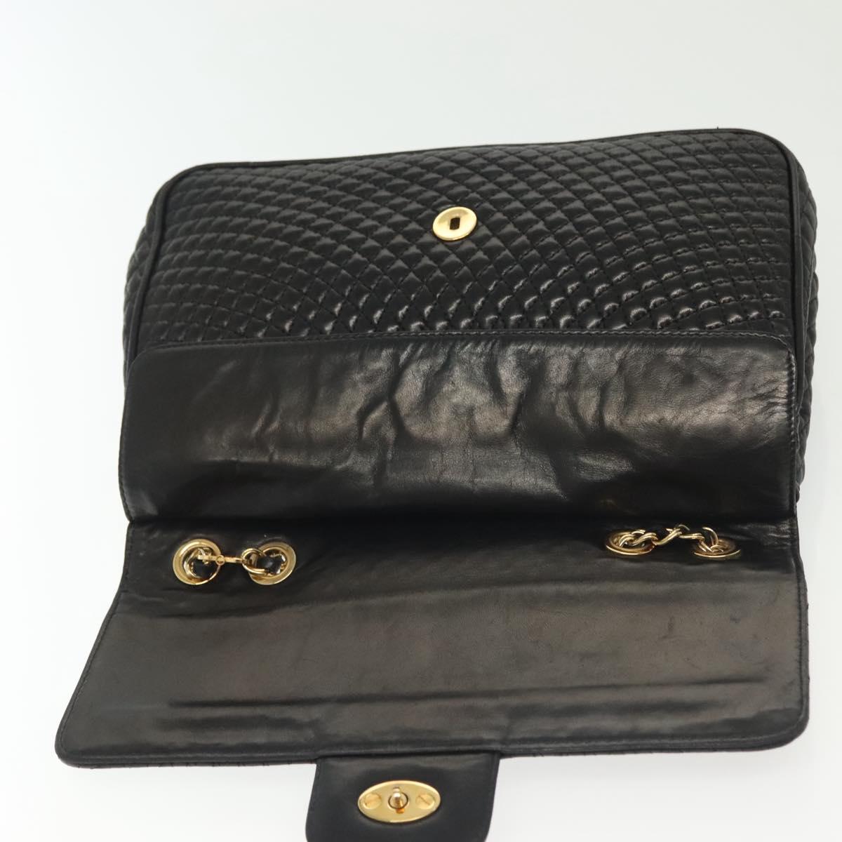 BALLY Quilted Chain Shoulder Bag Leather Black Gold Auth BA5433