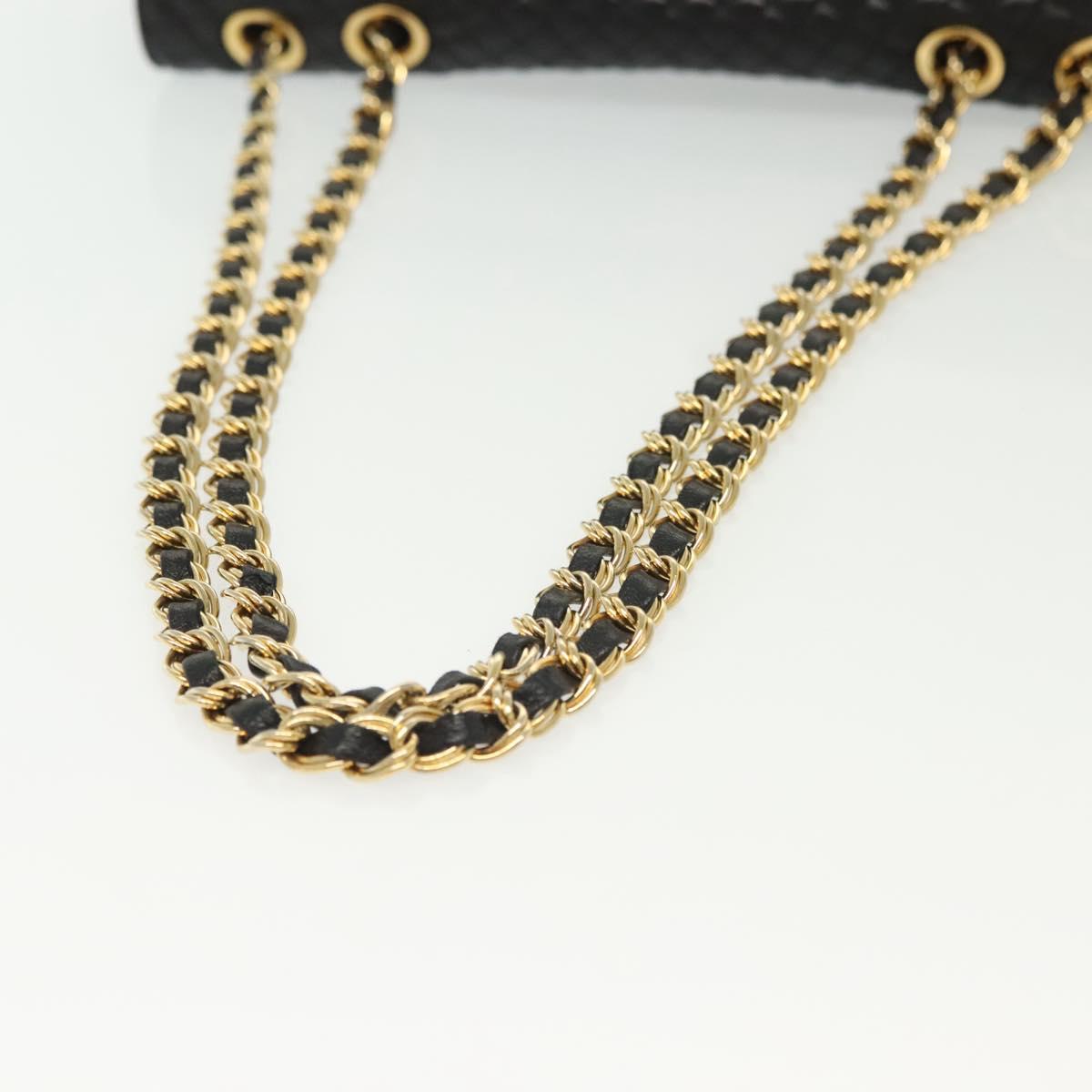 BALLY Quilted Chain Shoulder Bag Leather Black Gold Auth BA5433