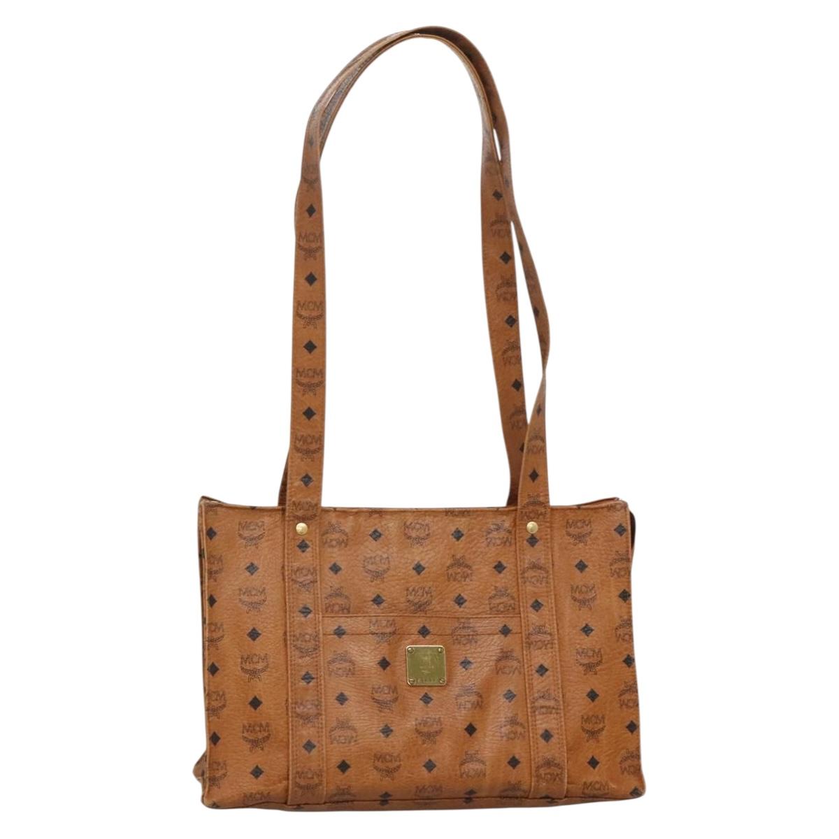 MCM Logogram Vicetos Shoulder Bag PVC Brown Gold Auth BA5434
