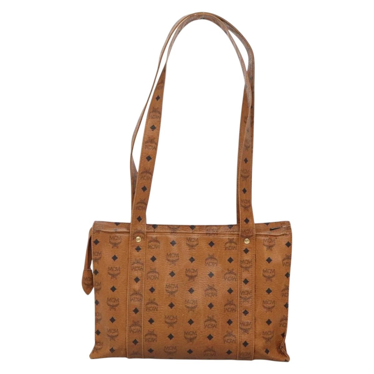 MCM Logogram Vicetos Shoulder Bag PVC Brown Gold Auth BA5434