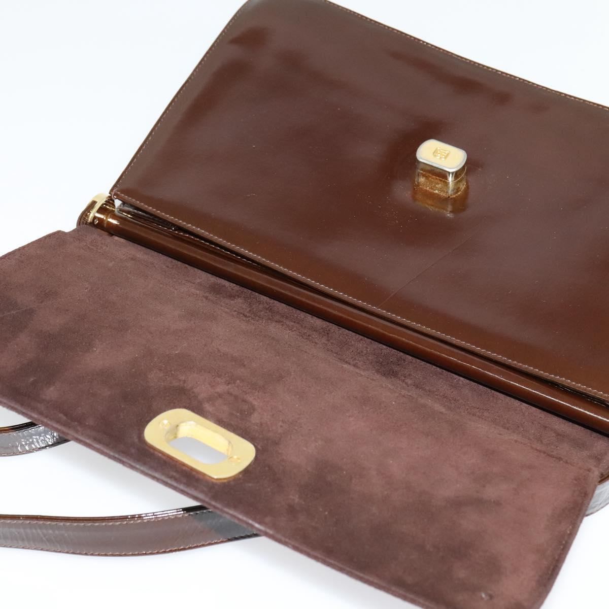 BALLY Shoulder Bag Suede Dark Brown Gold Auth BA5436