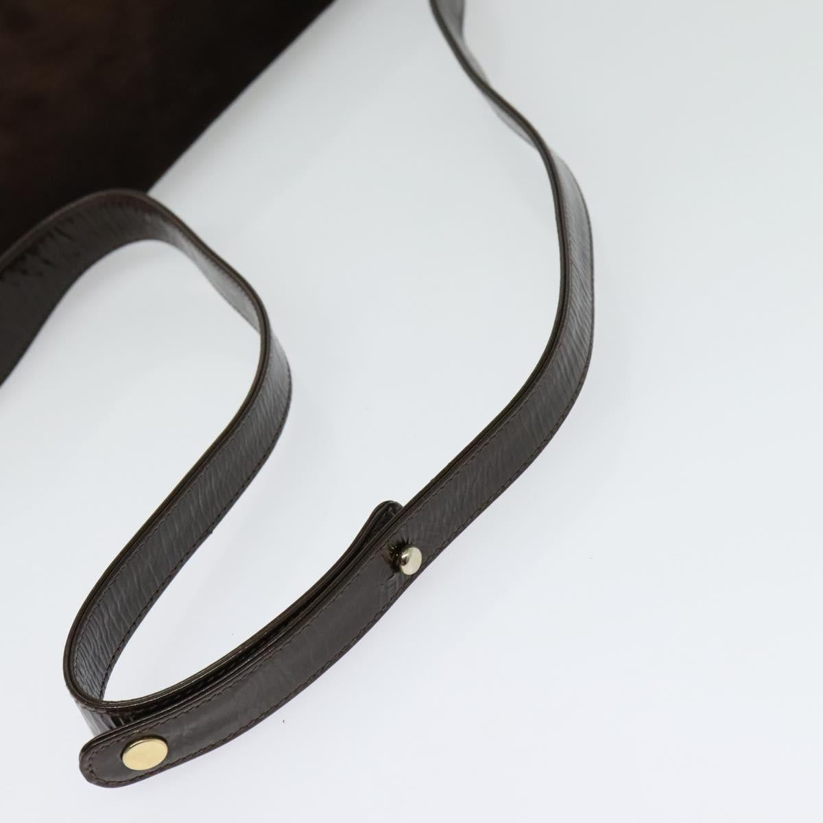 BALLY Shoulder Bag Suede Dark Brown Gold Auth BA5436
