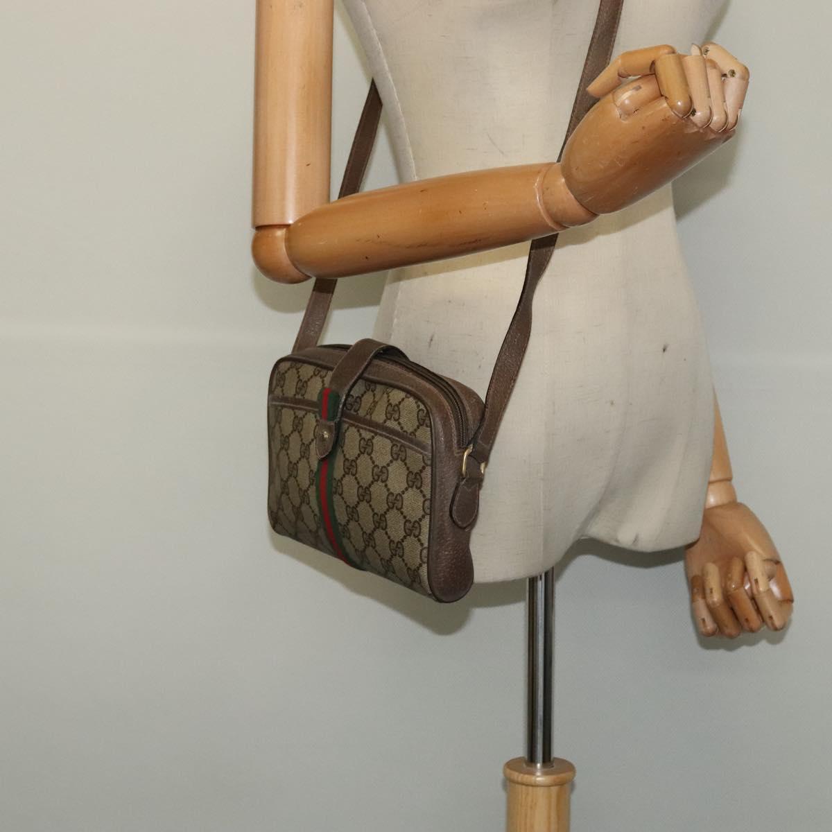 GUCCI GG Supreme Web Sherry Line Bag PVC Beige Red Green 89 02 055 Auth BA5454