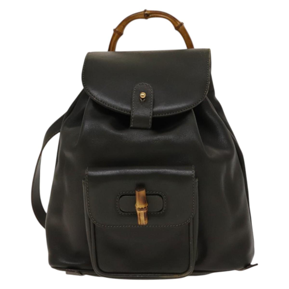 GUCCI Bamboo Backpack Leather Outlet Khaki Gold 003 3444 0030 Auth BA5469
