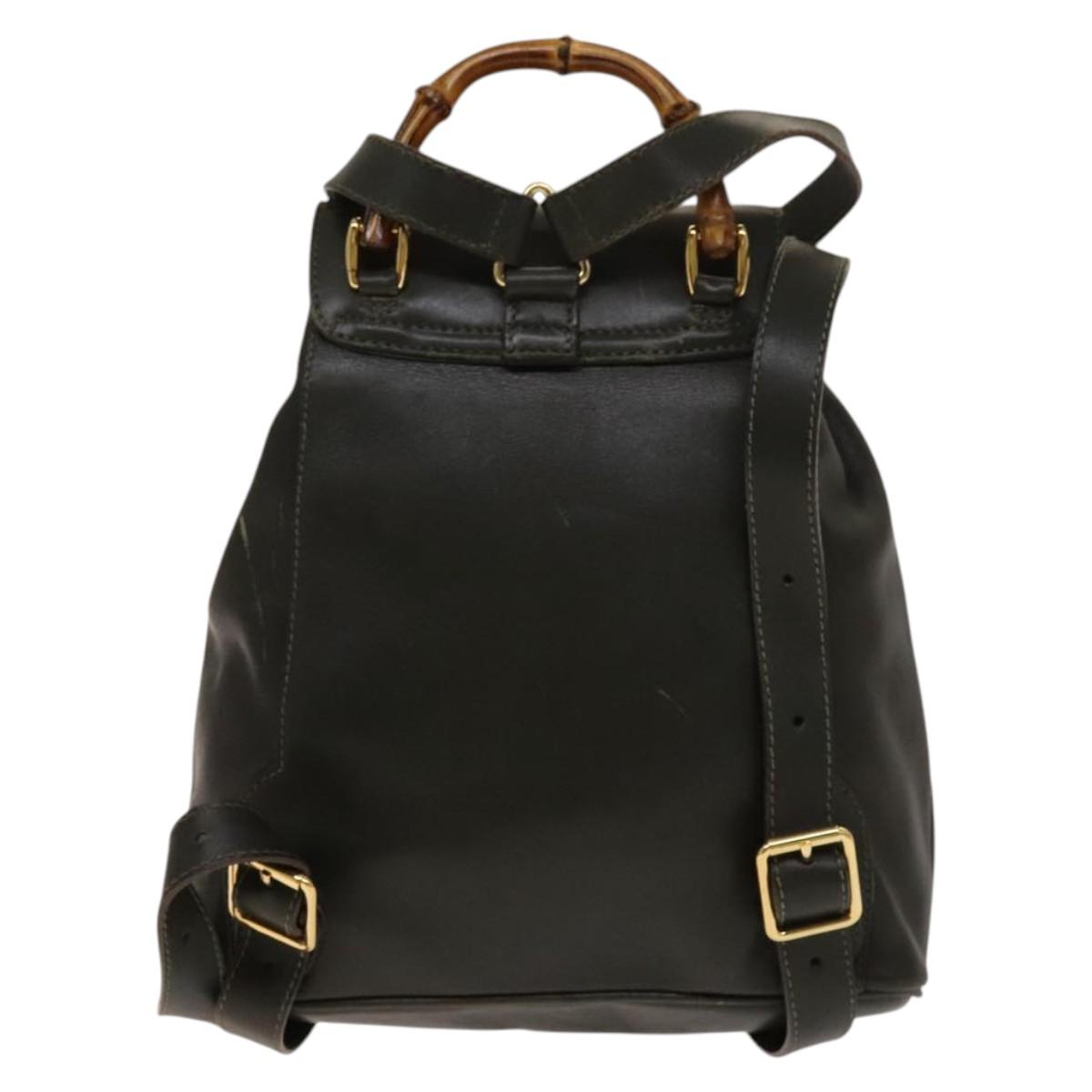 GUCCI Bamboo Backpack Leather Outlet Khaki Gold 003 3444 0030 Auth BA5469