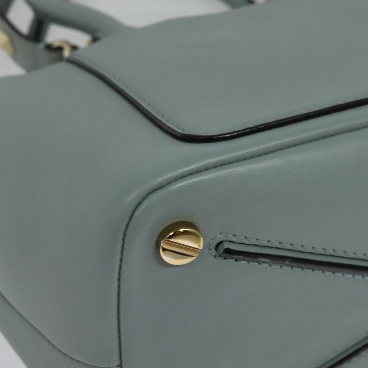 VALENTINO Hand Bag Leather 2way Light Blue Gold Auth BA5471