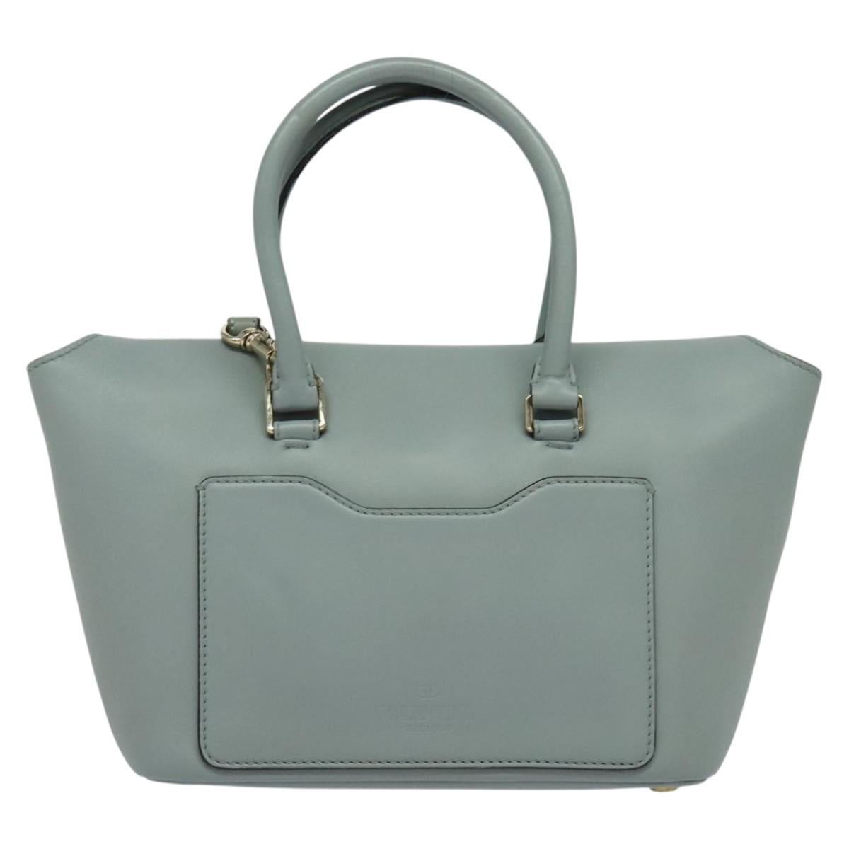 VALENTINO Hand Bag Leather 2way Light Blue Gold Auth BA5471