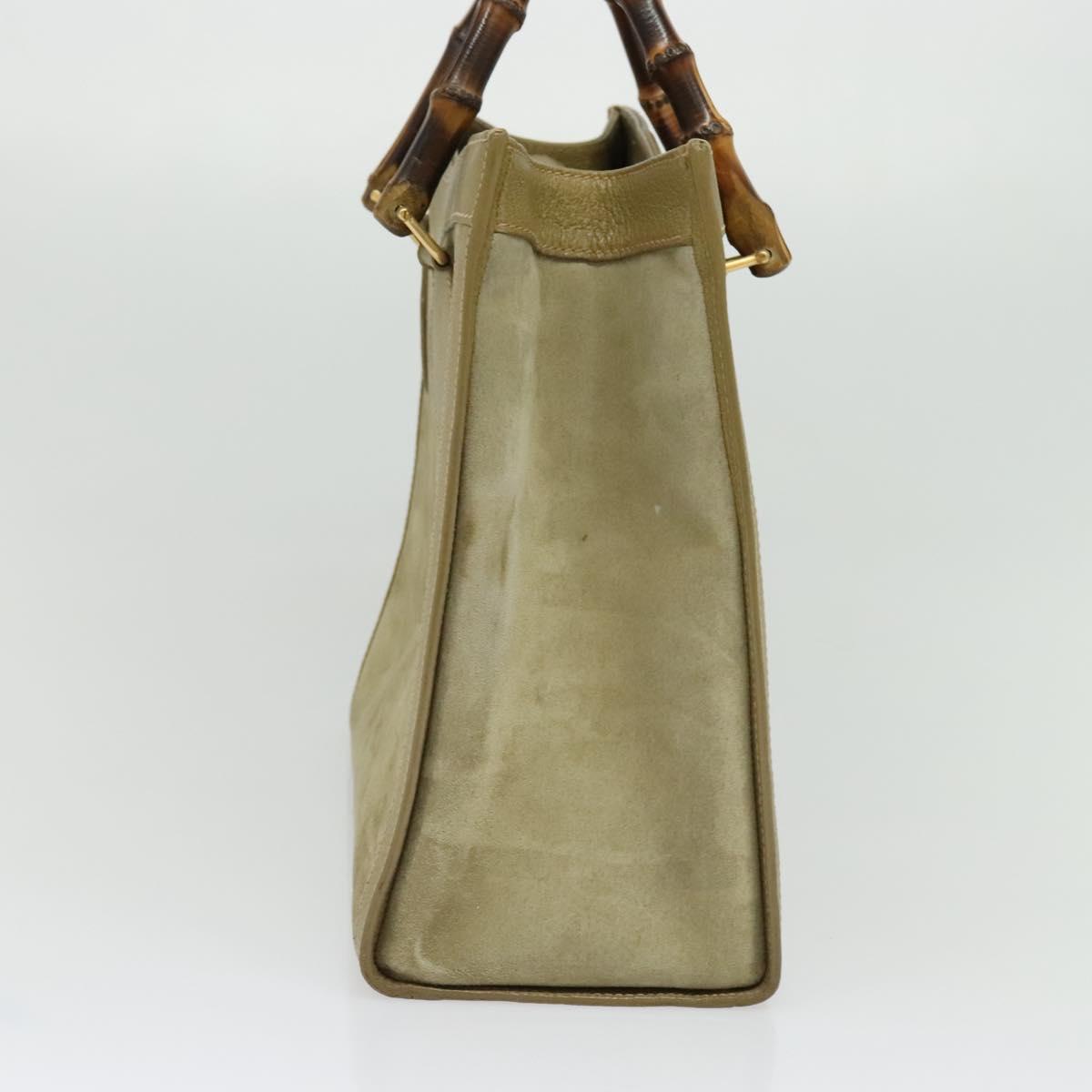 GUCCI Bamboo Hand Bag Suede Leather Green Gold 002 853 0260 Auth BA5474