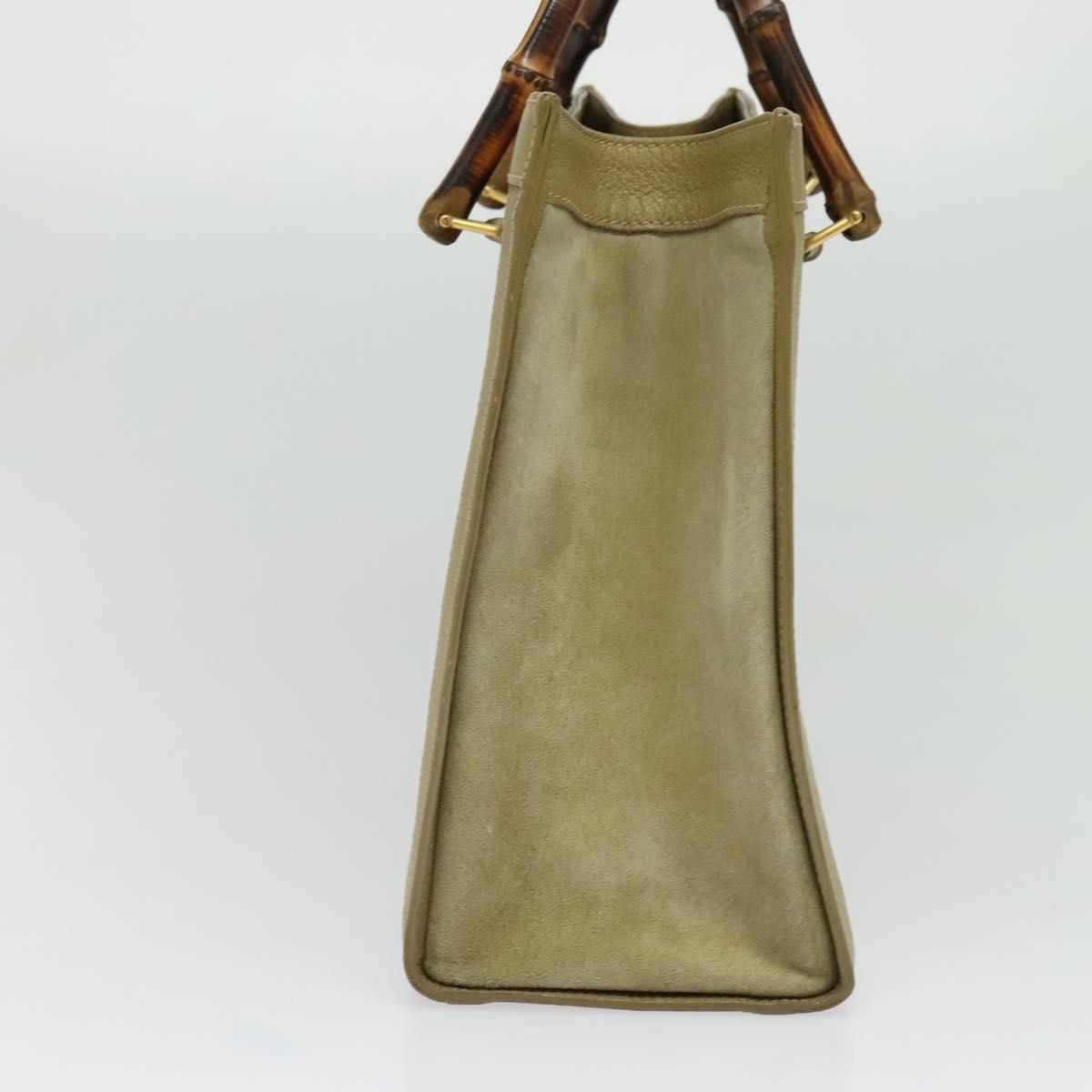 GUCCI Bamboo Hand Bag Suede Leather Green Gold 002 853 0260 Auth BA5474