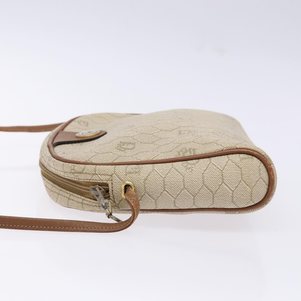 Christian Dior Honeycomb Canvas Shoulder Bag PVC Beige Gold Auth BA5486