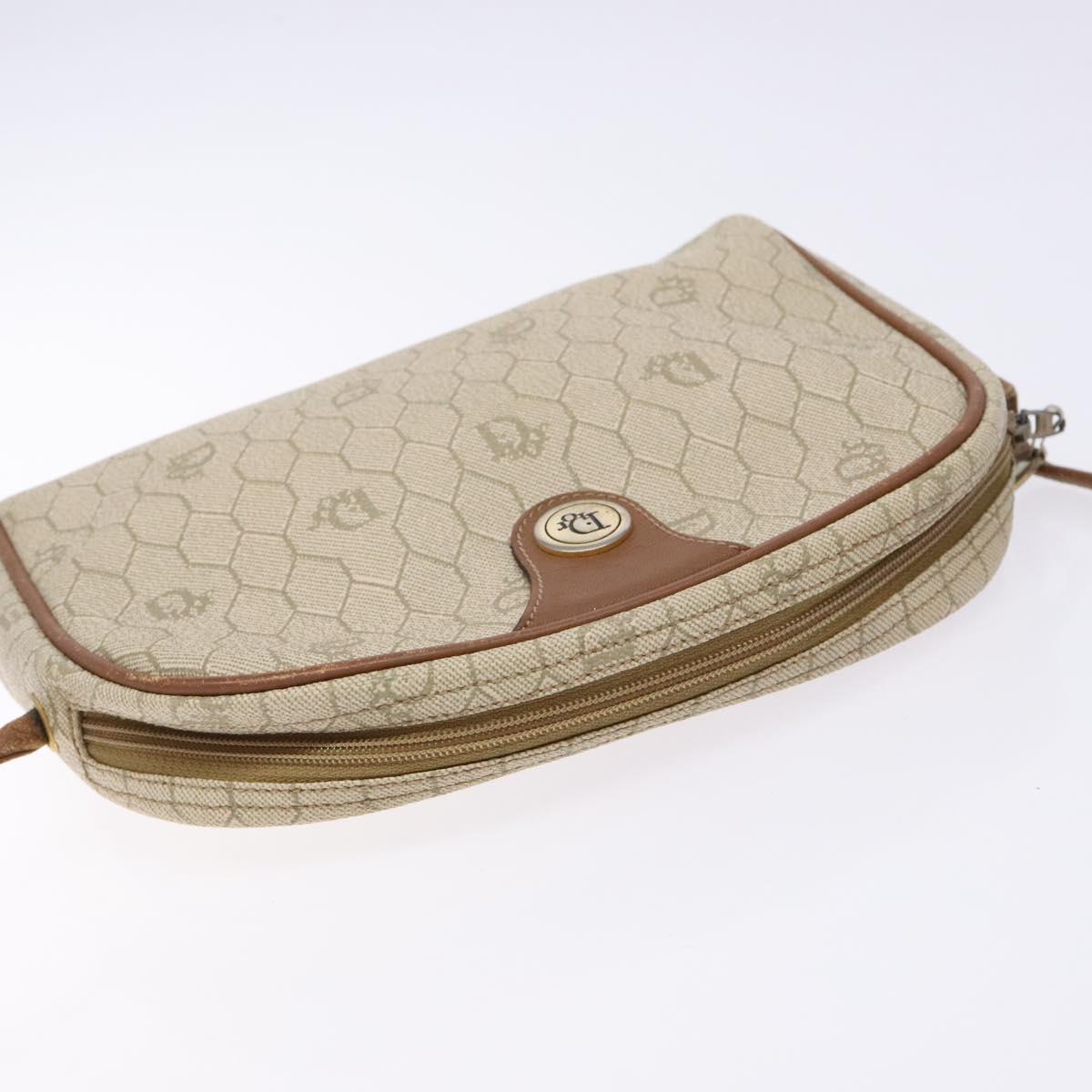 Christian Dior Honeycomb Canvas Shoulder Bag PVC Beige Gold Auth BA5486