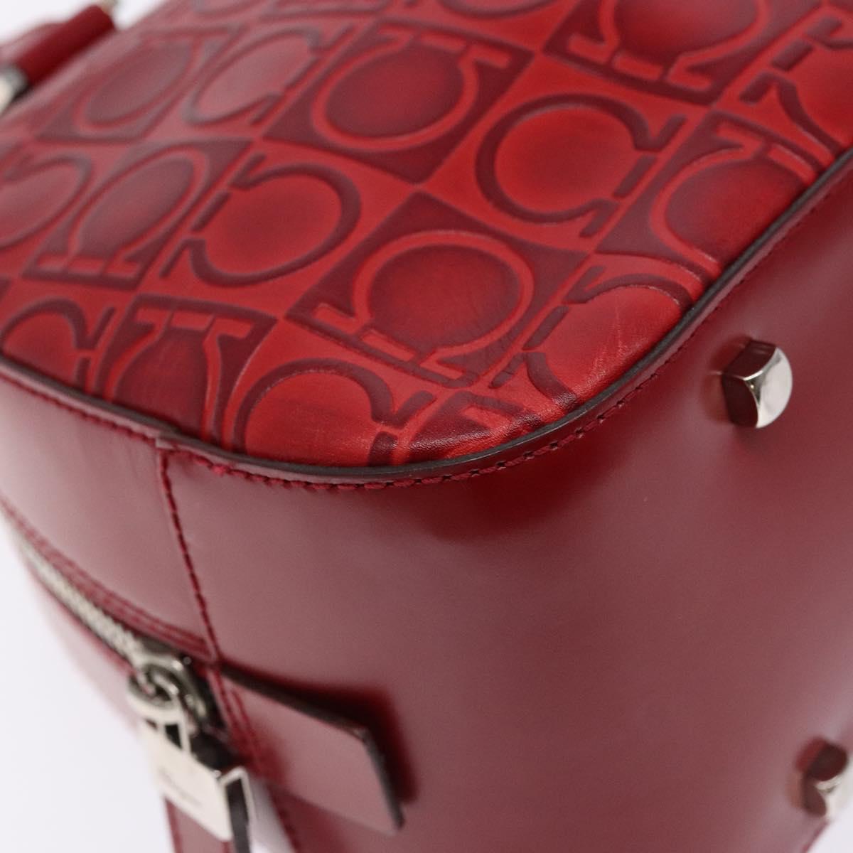 Salvatore Ferragamo Shoulder Bag Leather Red Silver Auth BA5488