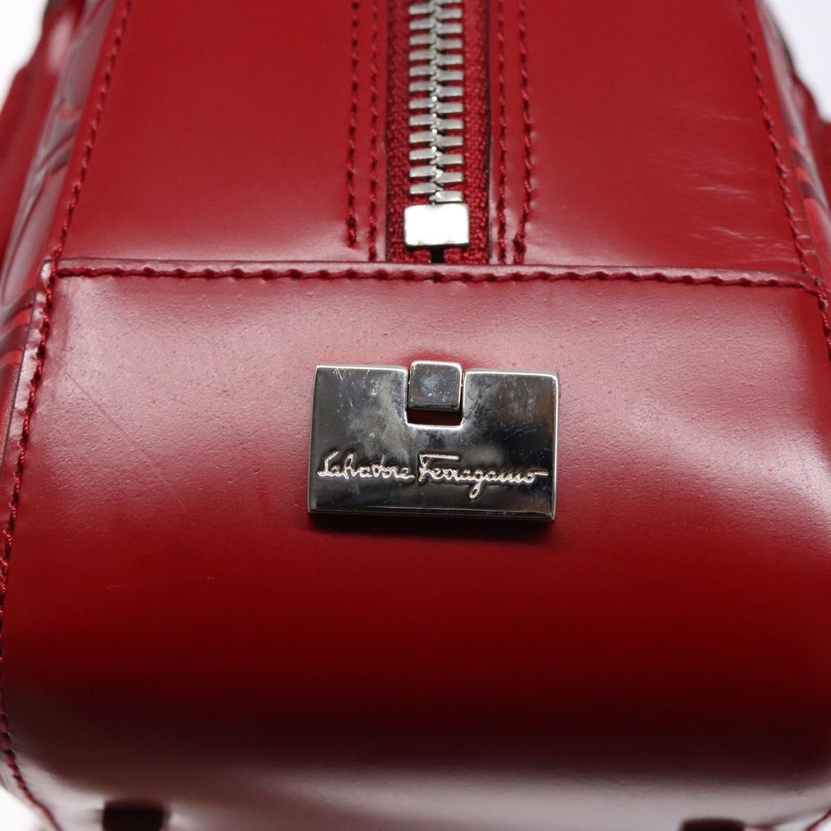 Salvatore Ferragamo Shoulder Bag Leather Red Silver Auth BA5488