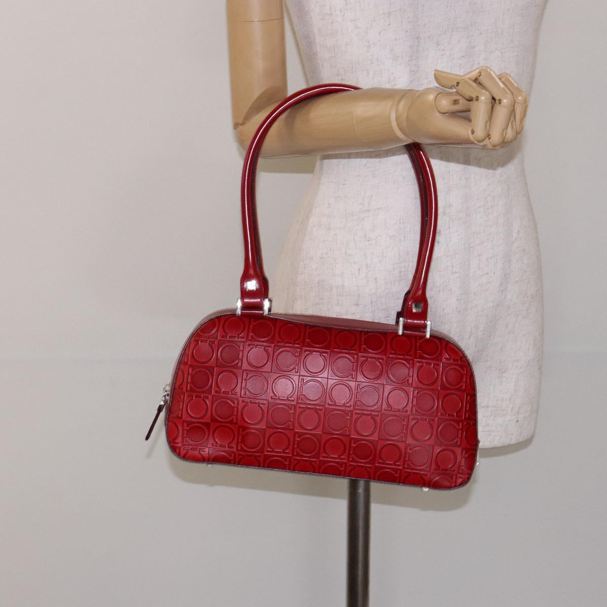 Salvatore Ferragamo Shoulder Bag Leather Red Silver Auth BA5488