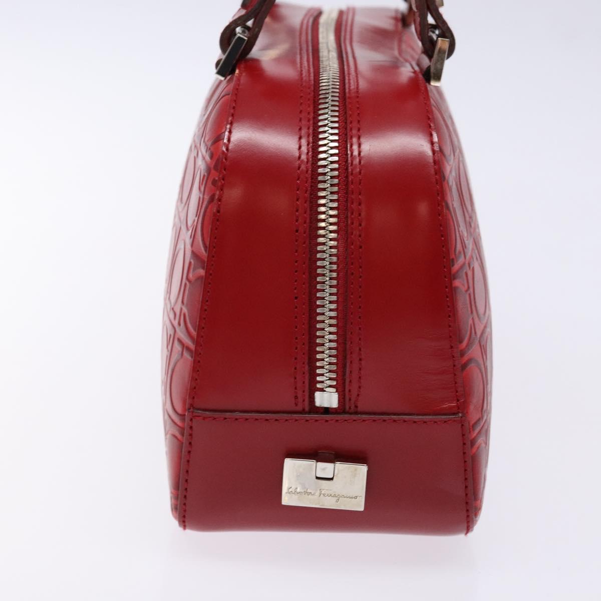 Salvatore Ferragamo Shoulder Bag Leather Red Silver Auth BA5488