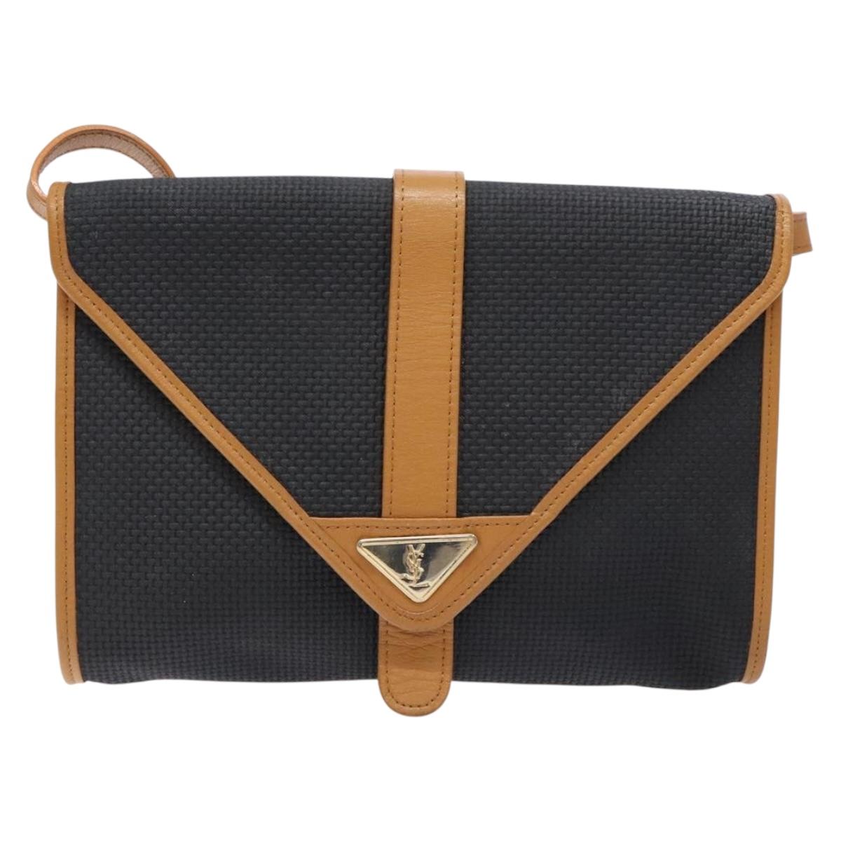 SAINT LAURENT Shoulder Bag PVC Leather Brown Gold Auth BA5492