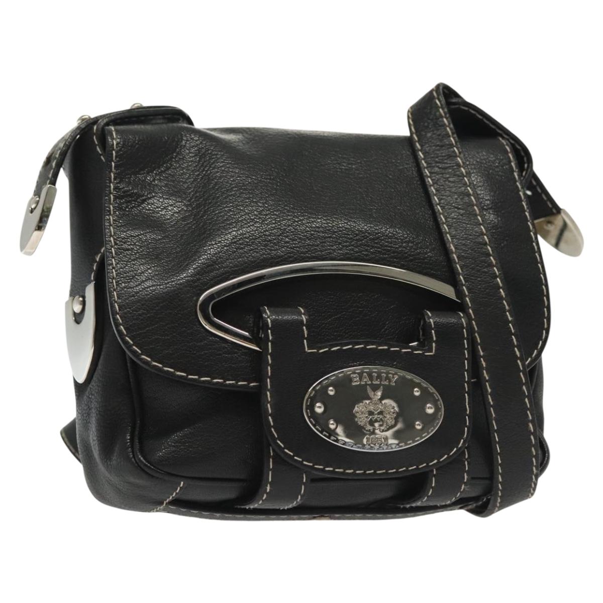 BALLY Shoulder Bag Leather Black Silver Auth BA5493