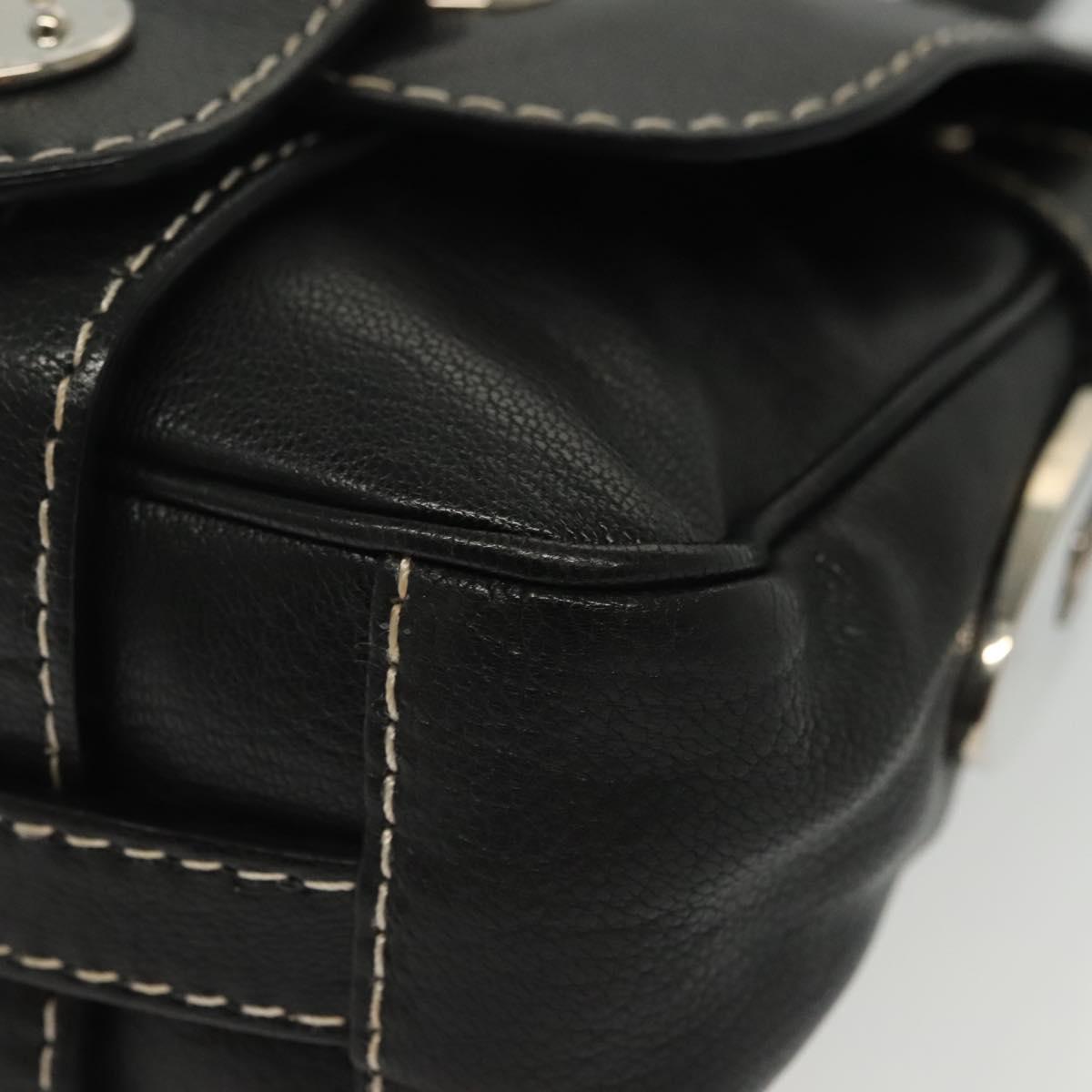 BALLY Shoulder Bag Leather Black Silver Auth BA5493