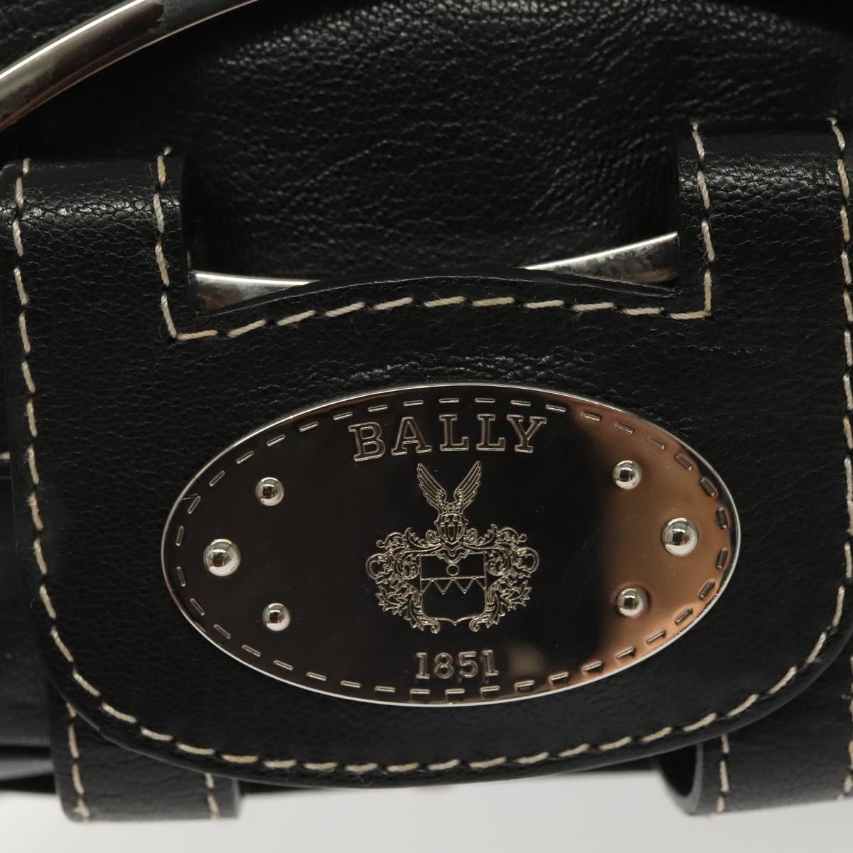 BALLY Shoulder Bag Leather Black Silver Auth BA5493