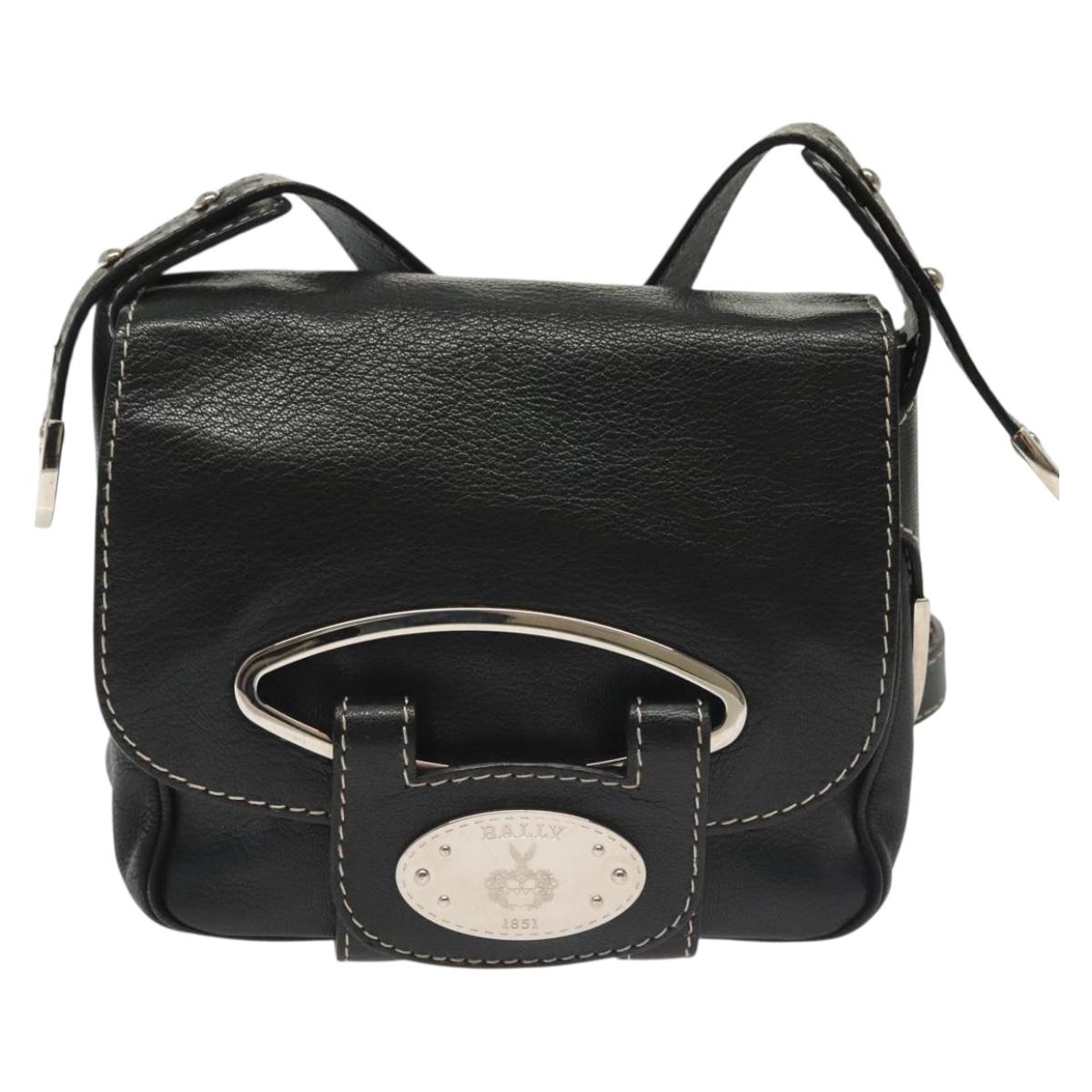 BALLY Shoulder Bag Leather Black Silver Auth BA5493