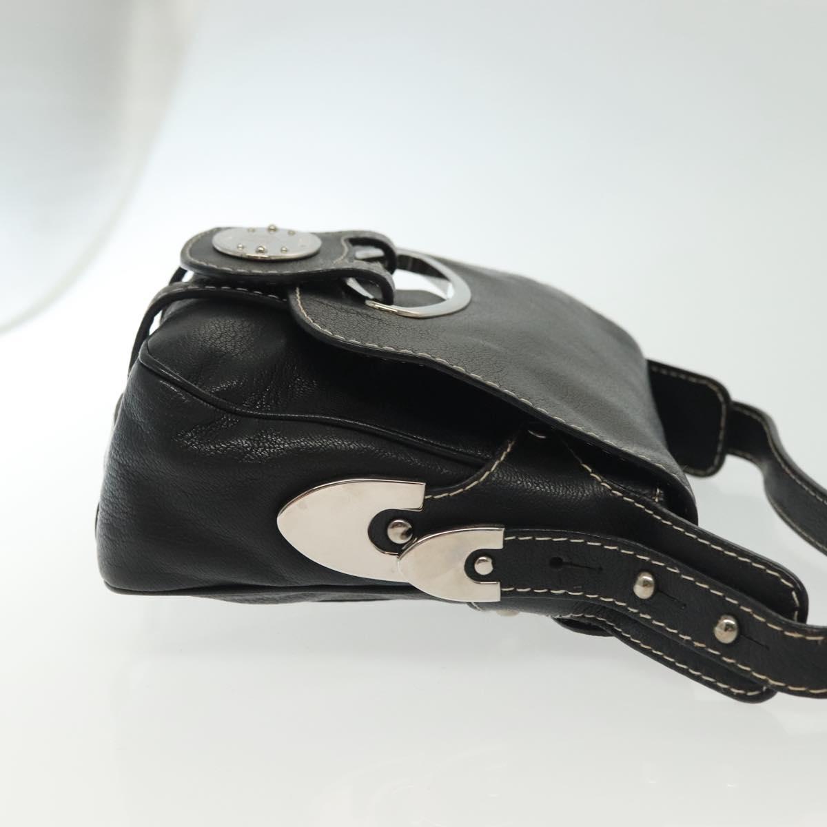 BALLY Shoulder Bag Leather Black Silver Auth BA5493