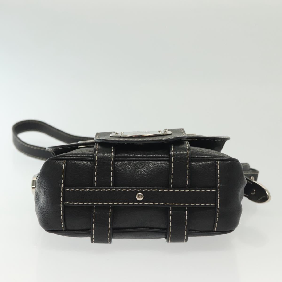 BALLY Shoulder Bag Leather Black Silver Auth BA5493
