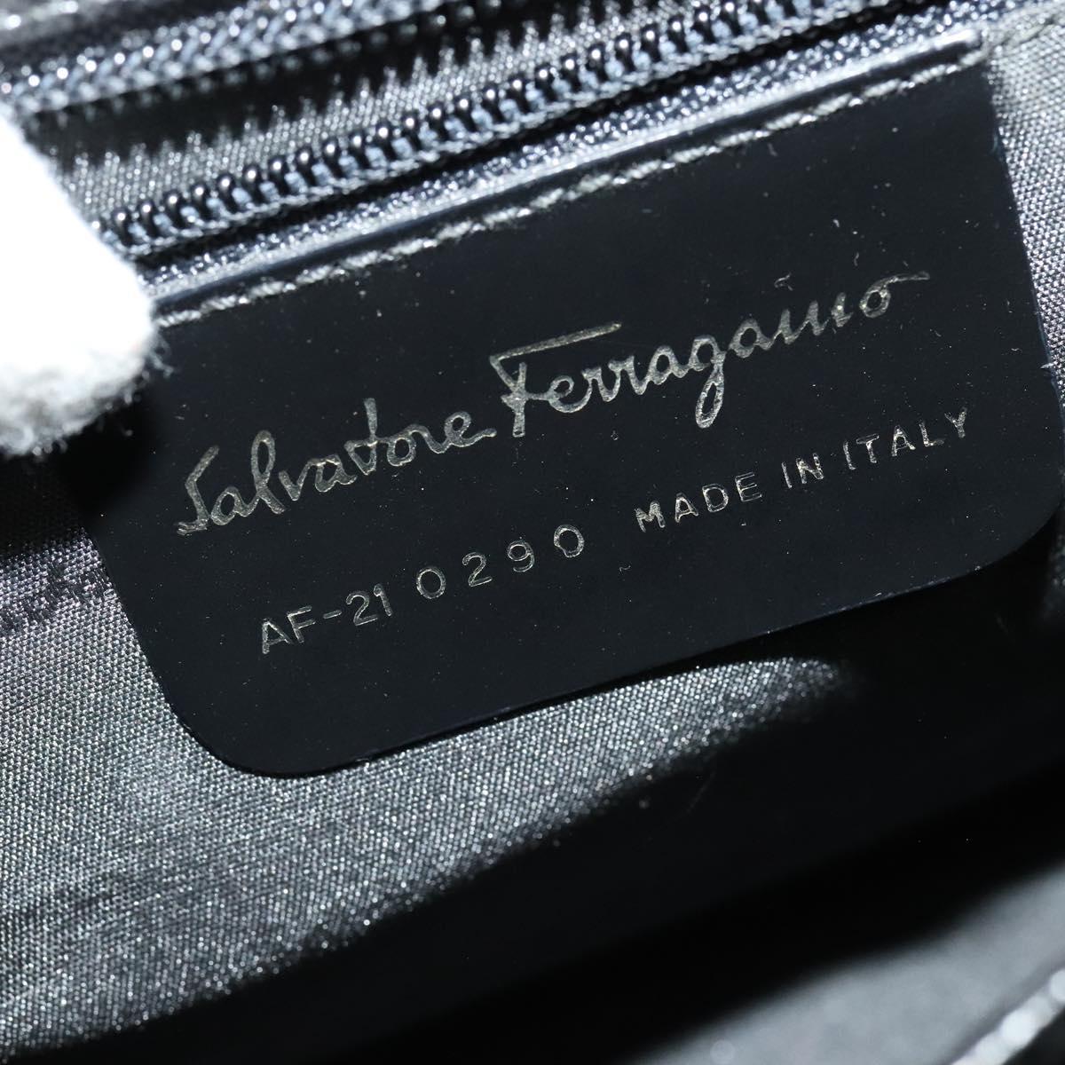 Salvatore Ferragamo Gancini Hand Bag Leather 2way Black Gold Auth BA5503