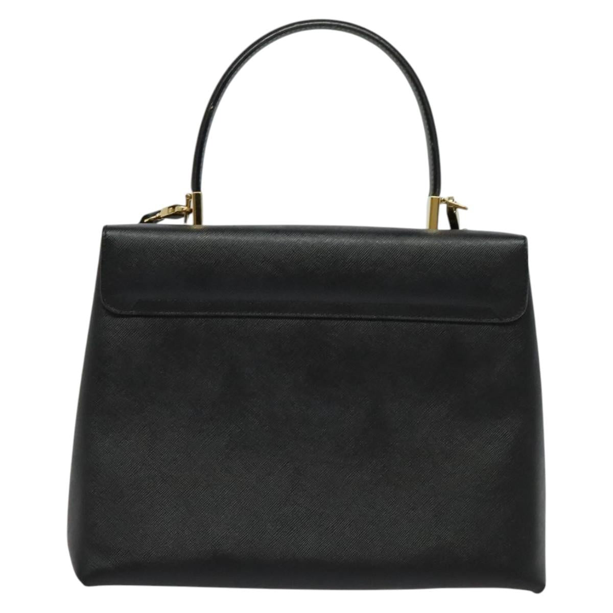Salvatore Ferragamo Gancini Hand Bag Leather 2way Black Gold Auth BA5503