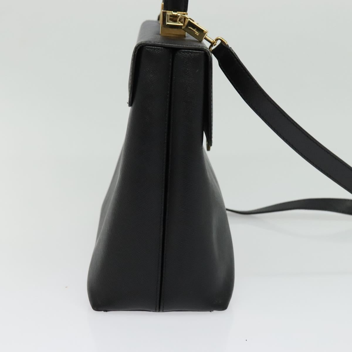 Salvatore Ferragamo Gancini Hand Bag Leather 2way Black Gold Auth BA5503