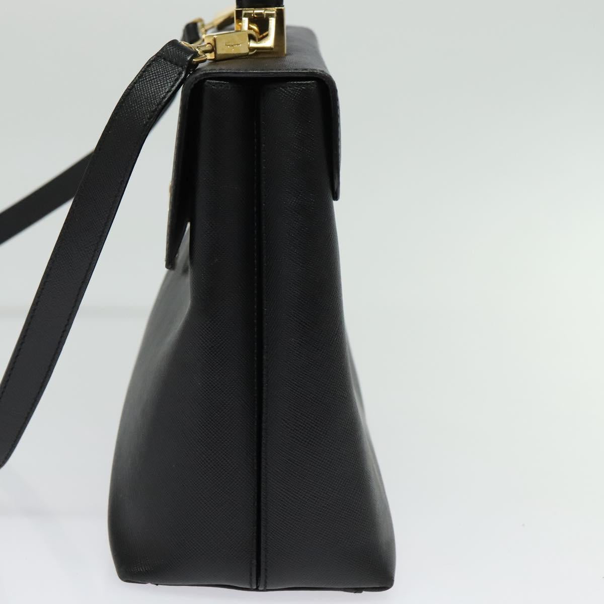 Salvatore Ferragamo Gancini Hand Bag Leather 2way Black Gold Auth BA5503