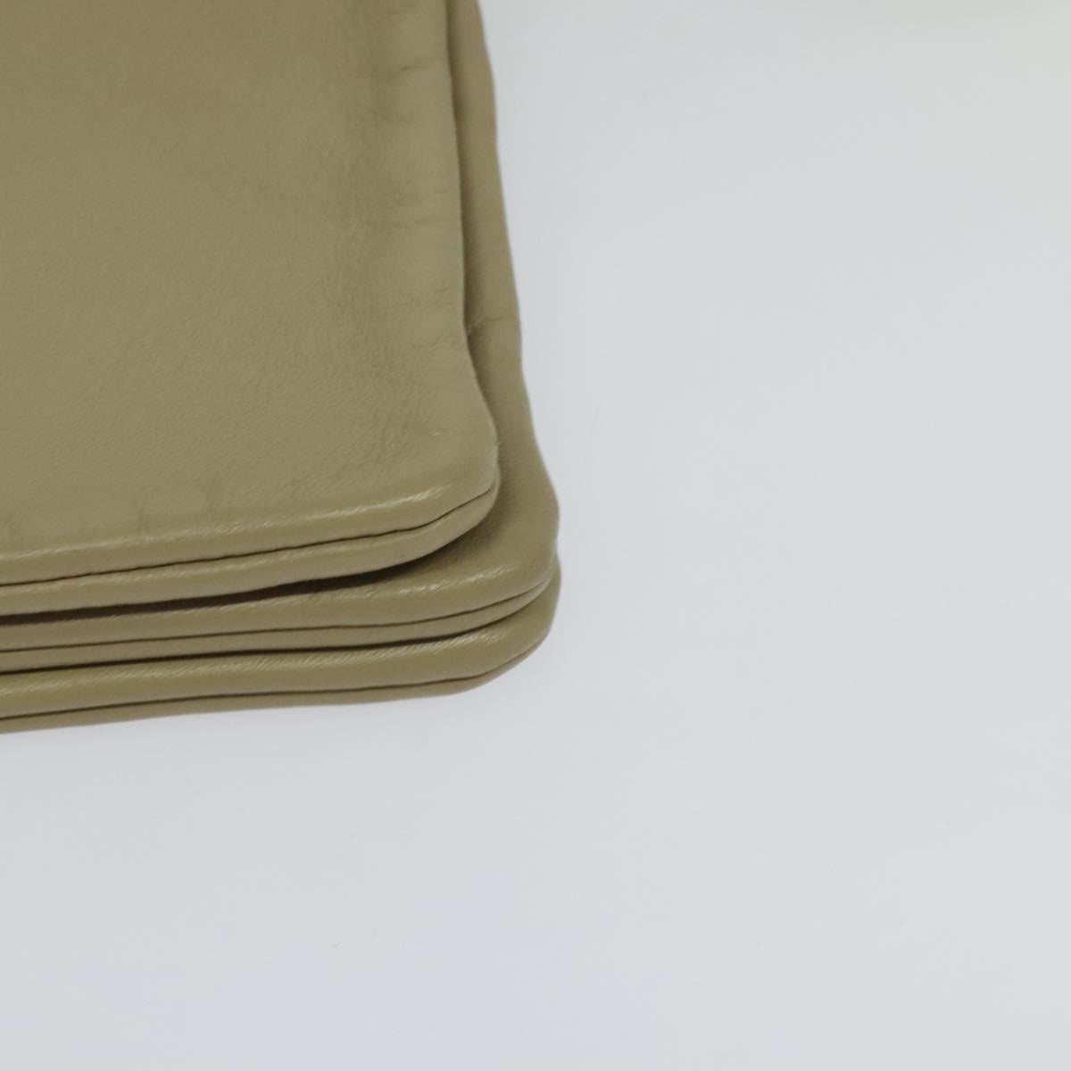 CELINE Trio Shoulder Bag Leather Beige Gold Auth BA5505