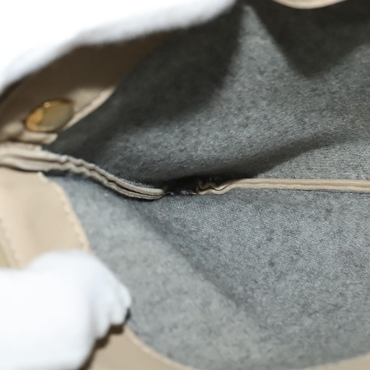 CELINE Trio Shoulder Bag Leather Beige Gold Auth BA5505