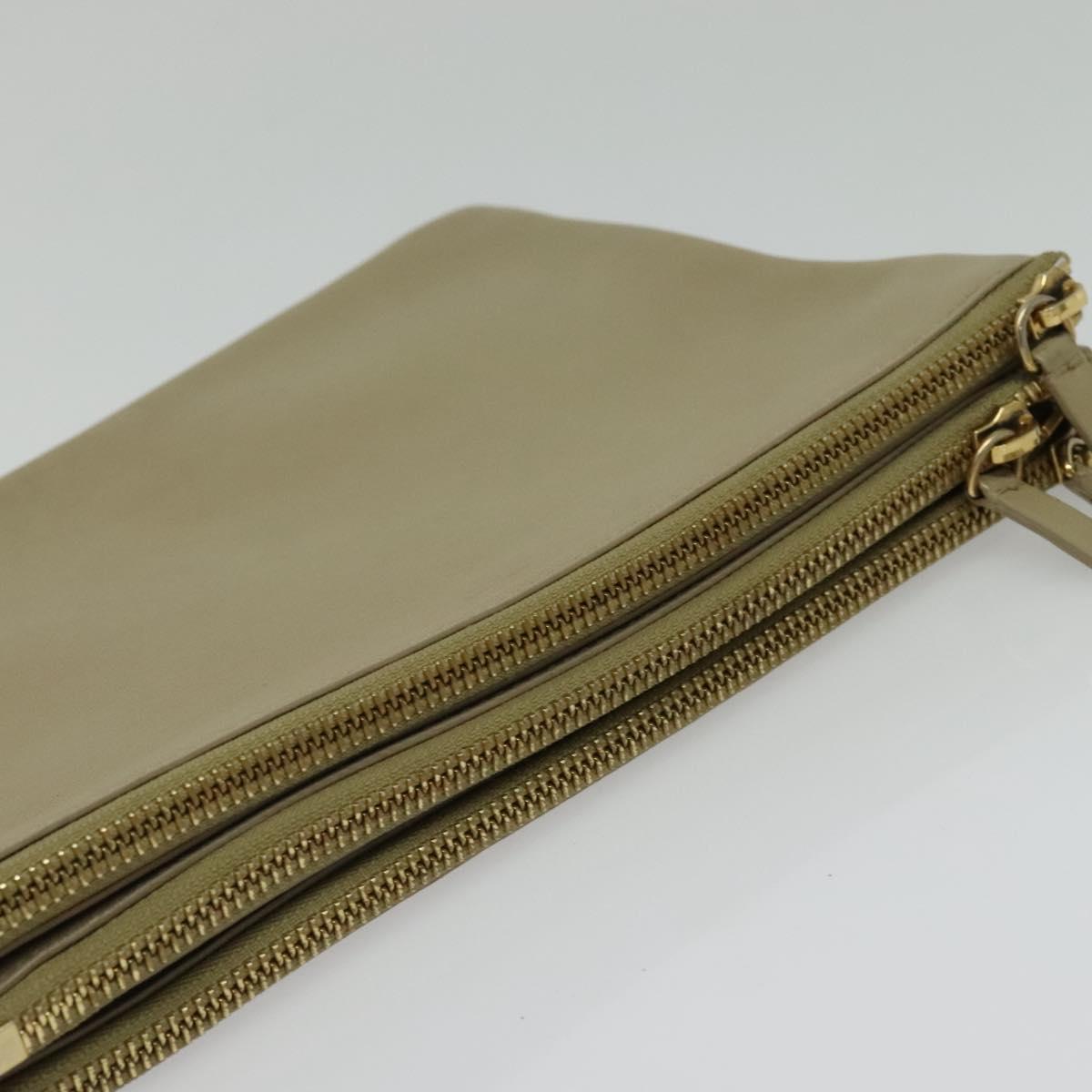 CELINE Trio Shoulder Bag Leather Beige Gold Auth BA5505