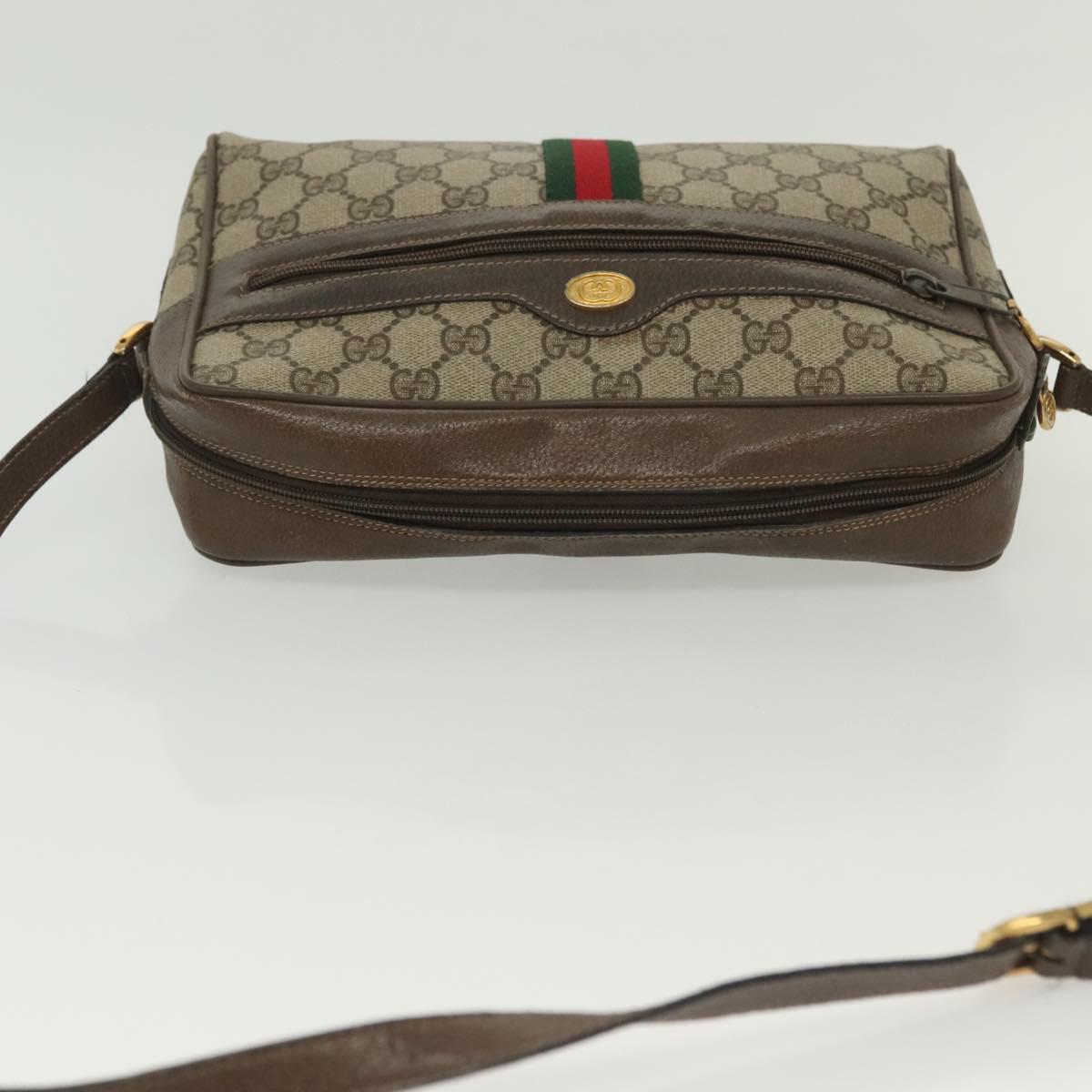 GUCCI GG Supreme Web Sherry Line Shoulder Bag PVC Beige Gold Red Auth BA5506