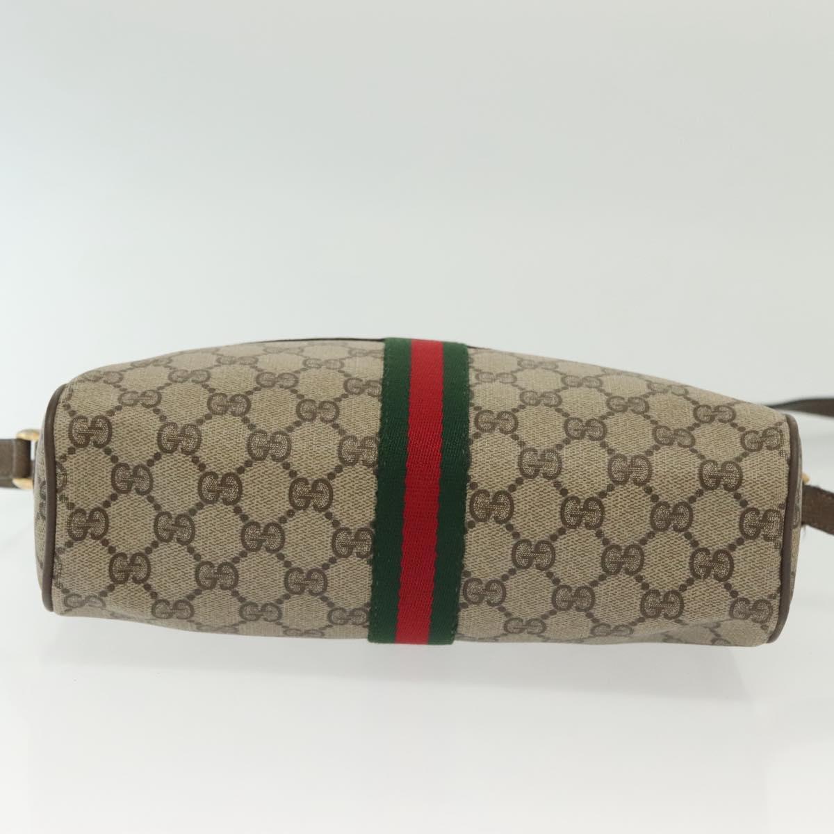 GUCCI GG Supreme Web Sherry Line Shoulder Bag PVC Beige Gold Red Auth BA5506